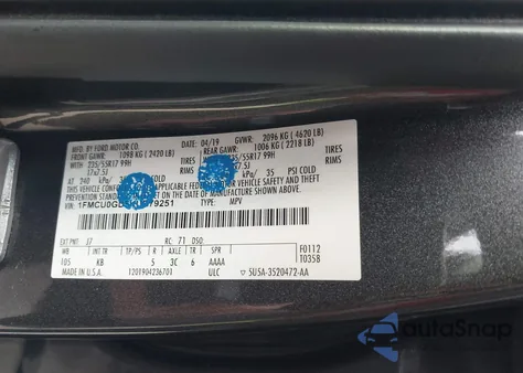 2019 Ford Escape Se z USA, uszkodzony, nr VIN 1FMCU0GD5KUB79251